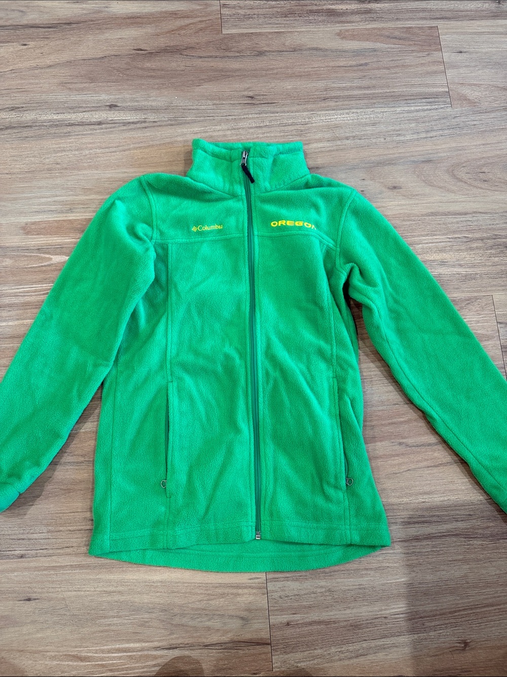 Kids Columbia Green Full-Zip Fleece with Yellow Oregon Logo